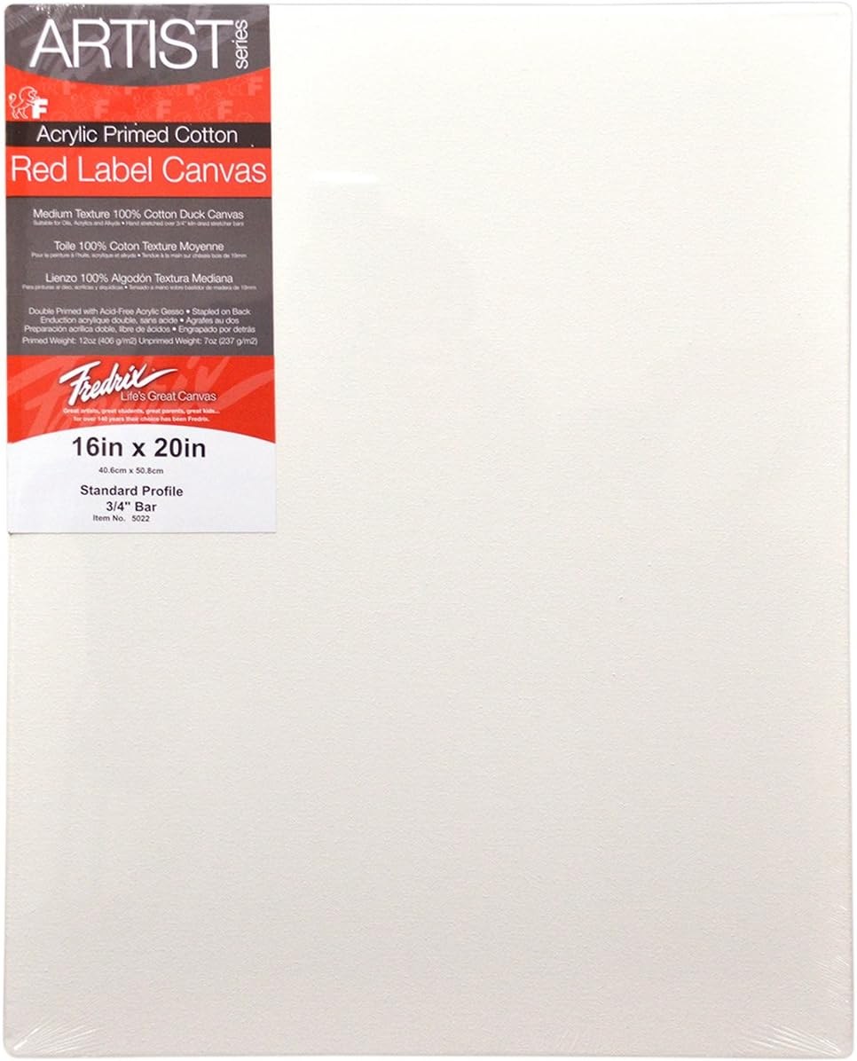 Fredrix Red Label Stretched Canvas - 16x20 Inch, Acrylic Primed, Pack of 2